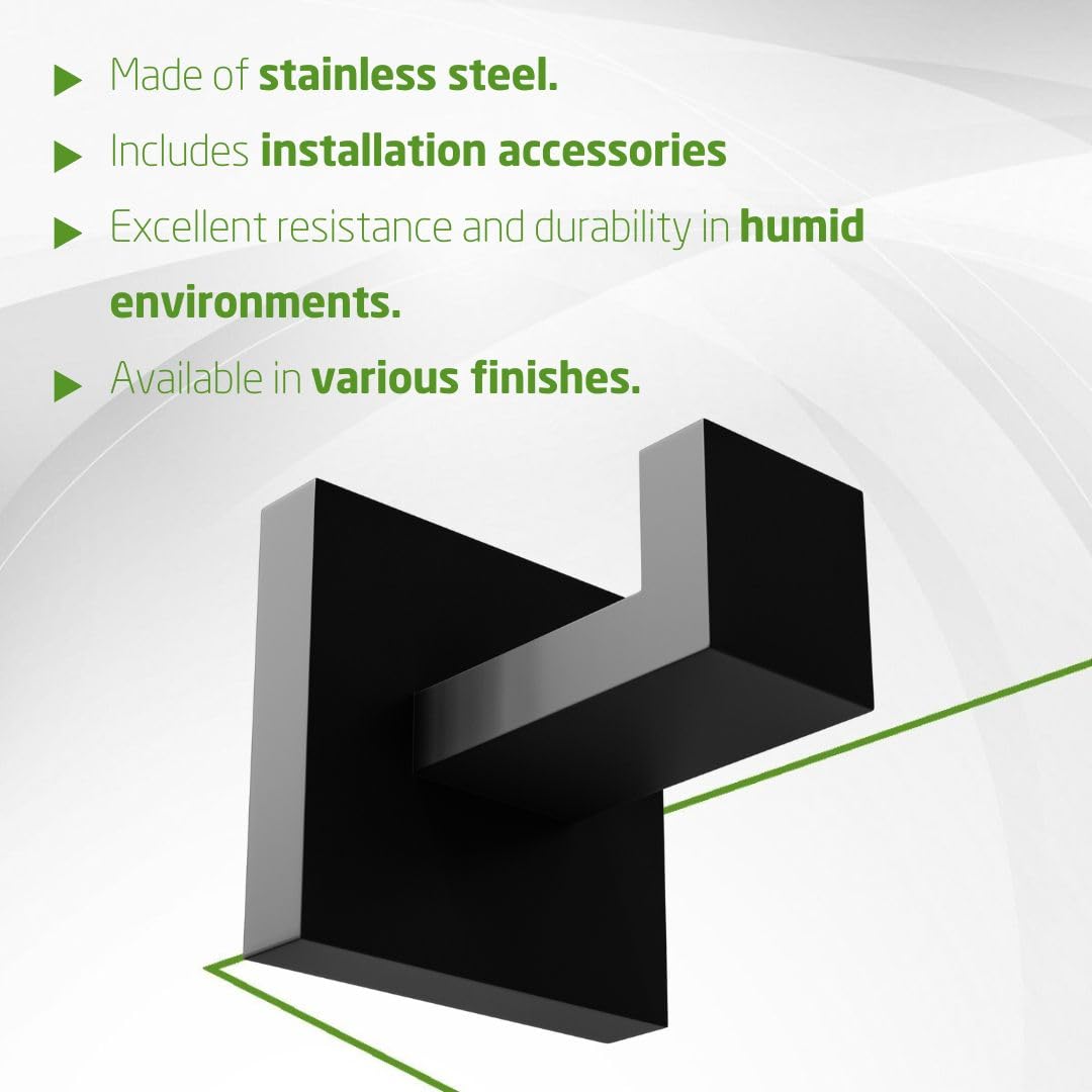 Amig - Bathroom Towel Hook Mod. Isla-4 | Wall-Mounted Towel Hook Screws Included | 55 x 55 x 55 mm | Stainless Steel | Matt Black