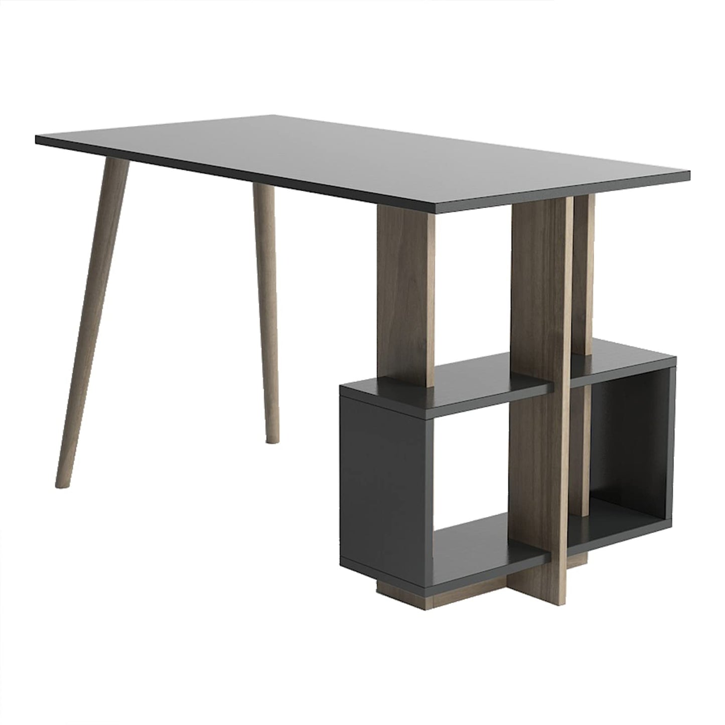 DEMANZE Writing Computer Desk, Home Office Study Desk with Space-Saving Bookshelf, Corner Laptop Pc Table with Storage Shelves