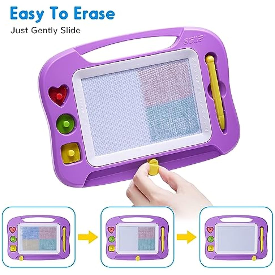 SGILE Magnetic Drawing Board for Kids, Colorful Erasable Doodle Board with Magnet Pen, Painting Sketch Pad with Three Stamps, Travel Toy, Birthday Gift, Educational Learning Toy for Toddlers, Purple