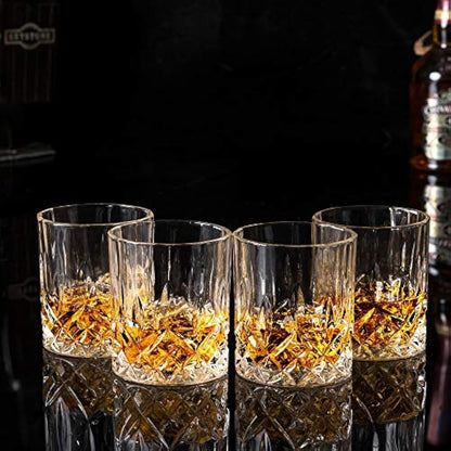 KANARS Whisky Glasses Set, No-Lead Crystal Whiskey Glass for Bourbon, Tequila, Cocktail, Cognac, Martini, Unique Stylish Gift Box, Set of 4, 300 ml