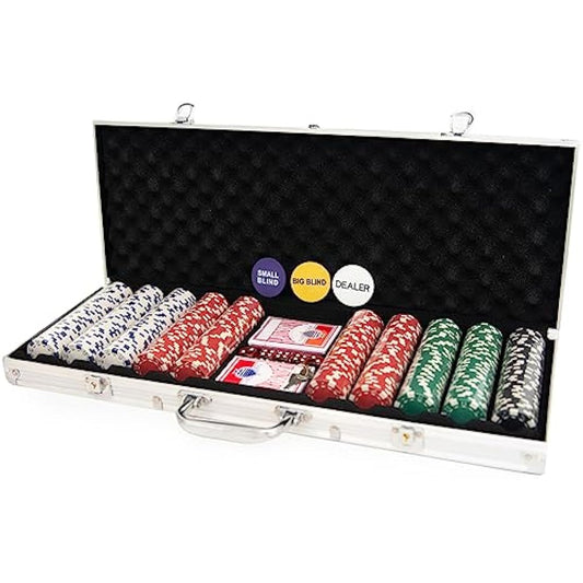 M.Y Texas Hold'em Poker Set - 500 Piece Set in Aluminium Case with 11.5g Heavyweight Poker Chips 2 Decks of Playing Cards Dealer Big Blind and Small Blind Buttons and 5 Dice