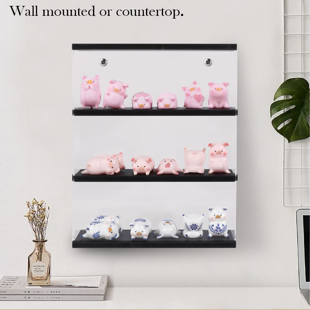Nynelly 3 Shelf Clear Acrylic Display Case with Door - Wall Display Shelf for Models, Figures, Funko Pop, Pop Mart, Labubu, Sonny Angel, Smiski