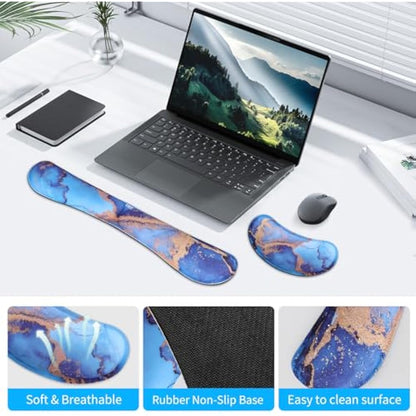 ZIBLY Wrist Rest Keyboard and Mouse Set - Anti-Skid Non Slip Ergonomic Wrist Cushion Support Pad (Blue Marble 2 Pcs)