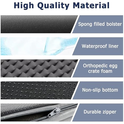 WESTERN HOME Dog Beds Large Washable, Soft Orthopedic Dog Beds with Removable Washable Cover, Extra Large Waterproof Pet Bed with U-Shape Bolster Grey, 127 x 91 x 19 cm