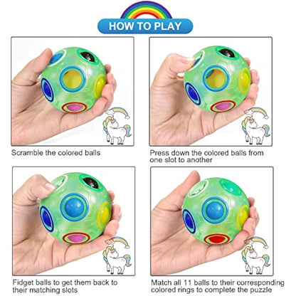 ROXENDA Magic Rainbow Ball with 12 Holes, Puzzle Ball Skill Game - Brain Teaser & Fidget Ball for Kids from 6 Years - 4 Pack(Green&blue&pink&white)