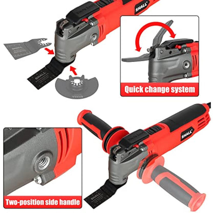 SHALL Oscillating Tool, 500W Oscillating Multitool Kit with 5° Oscillation Angle, Quick Change & Kickback Protection, 6 Variable Speeds, Auxiliary Handle, 34Pcs Saw Accessories and Carry Bag Included