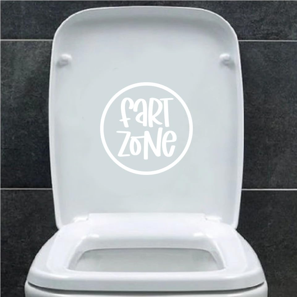Fart Zone Cute Stickers - Bathroom Décor - Toilet Sticker - Waterproof, Toilet Lid Decal - Bathroom Wall Art - Funny Car Decal (White)