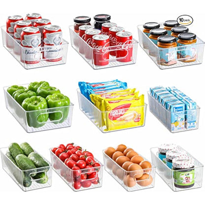 HNNJCK Fridge Organisers Set of 10, Clear Fridge Storage Containers, Multifunctional Kitchen Cupboard Organiser, Refrigerator Storage Bins for Kitchen, Pantry, Cabinet - BPA Free