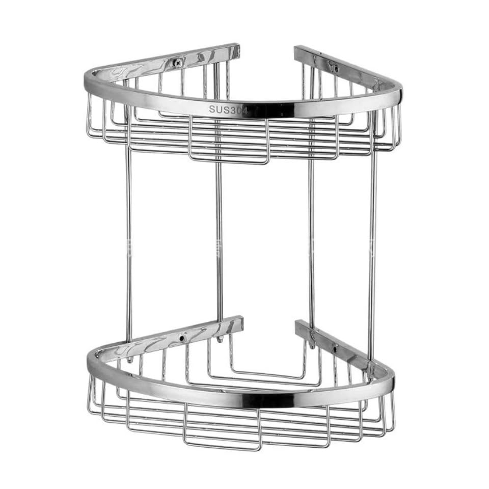 BRAVECOW SUS304 Stainless Steel Shower Caddy, 2-Tier Corner Shelf Organizer Rustproof Bathroom Storage, No Drill Hanging, Holds 8+ Toiletries