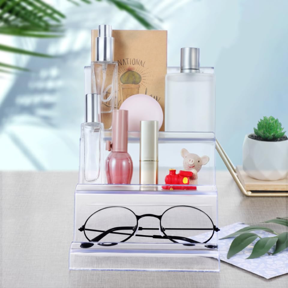 VALICLUD Acrylic Desktop Storage Rack, Wallet Display Stand, Purse Handbag Organizer, Transparent Three-Layer Holder