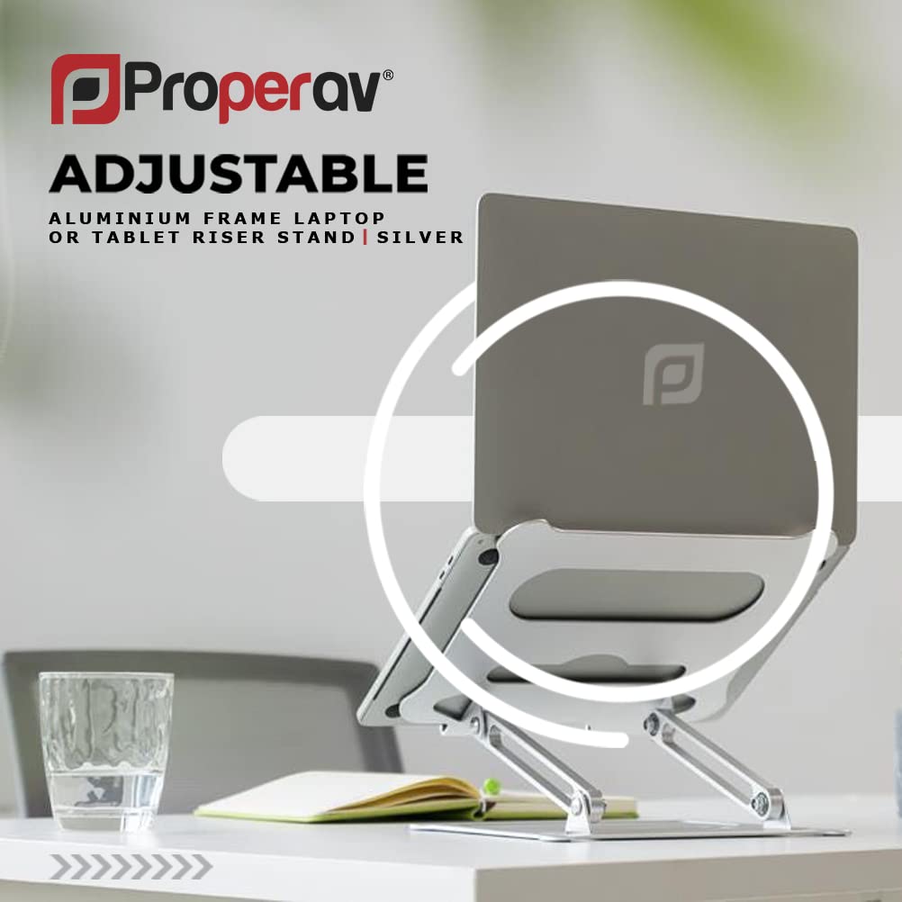 Properav Adjustable Aluminium Laptop & Tablet Stand Holder, Fully Adjustable Height & Angle Riser for MacBook Air/Pro, Dell, HP, ASUS, Google, Lenovo
