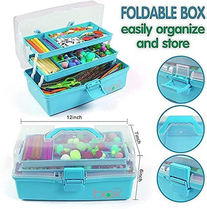 Creahaus 12in 3 Layer Multipurpose Storage Box/Craft Storage Boxes With Compartments/Plastic Tool Box/Medicine Storage Box/Hair Accessories