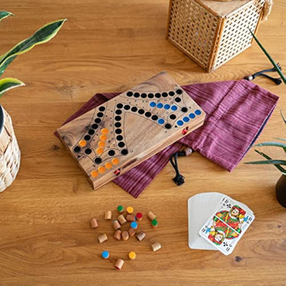 LOGOPLAY Tock for 4 Players - Board Game with Playing Cards - Wooden Board Game with Folding Board