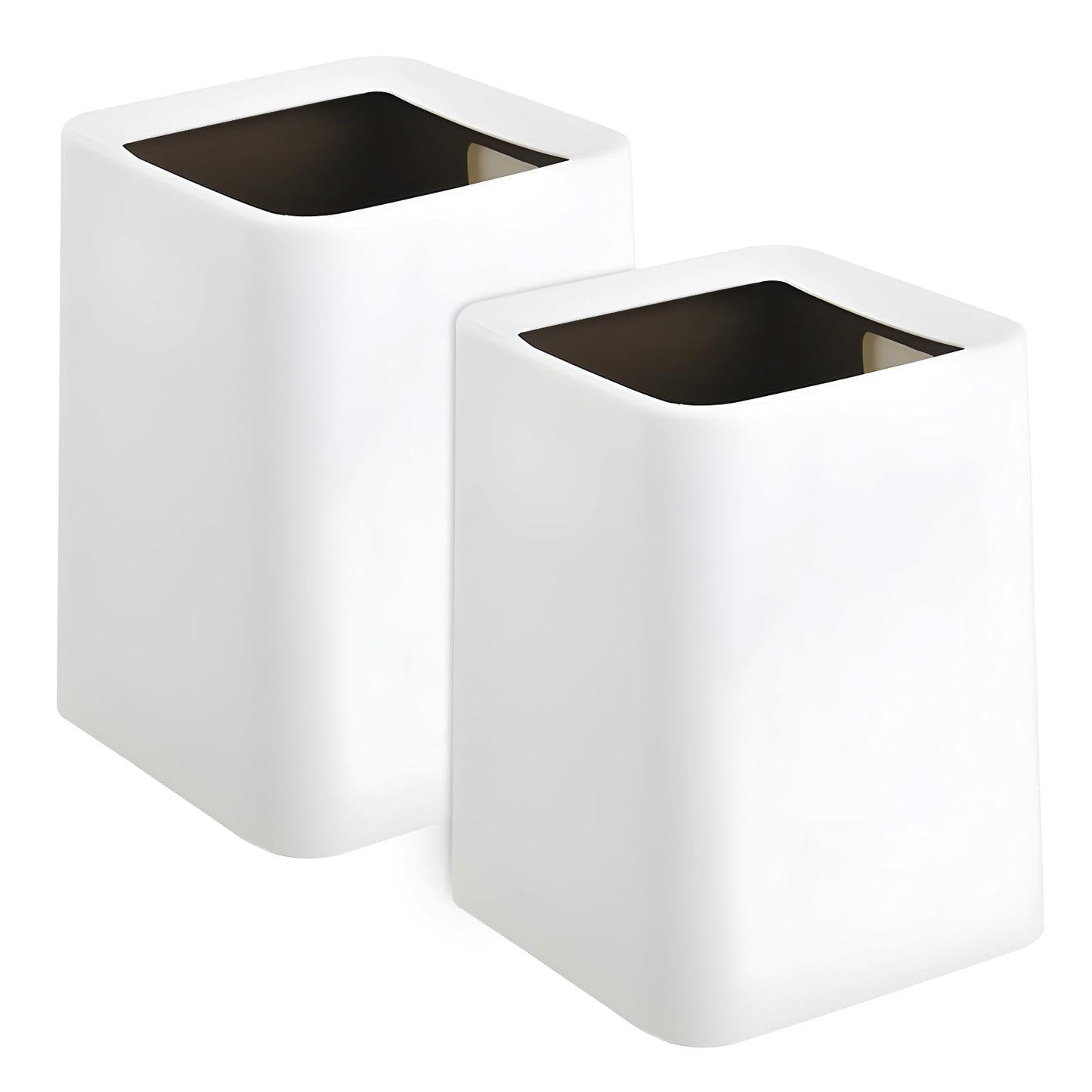 White Bathroom Bin 12L With Inner Bucket, Hidden Bag Design, 2 Pack Modern Open Top Touchless Bathroom Can, Minimalist Plastic Bin for Bedroom