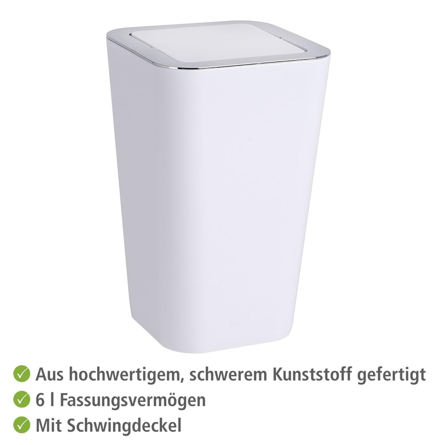 WENKO Candy Swing Cover Bin, ABS/PS, White/Chrome, 18 x 18 x 28.5 cm