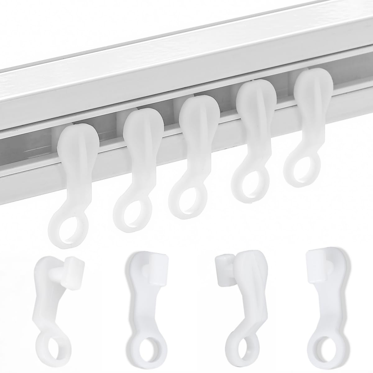 100 Pieces Plastic glider Curtain Hooks for curtains (white,2.7x0.9mm)