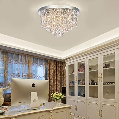 A1A9 Modern Crystal Chandeliers Ceiling Lights, Clear K9 Crystal Chrome Flush Mount Lights, Elegant Round LED Pendant Lamp for Living Room, Dining Room, Bedroom, Lounge Diameter 40cm