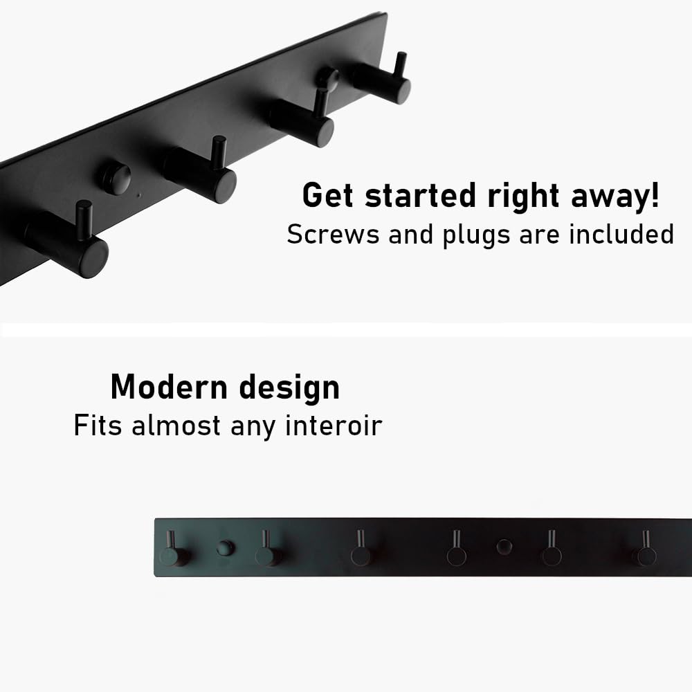 Brute Strength – Stainless Steel wall Coat Rack – Black – 17 Hooks · 116 cm