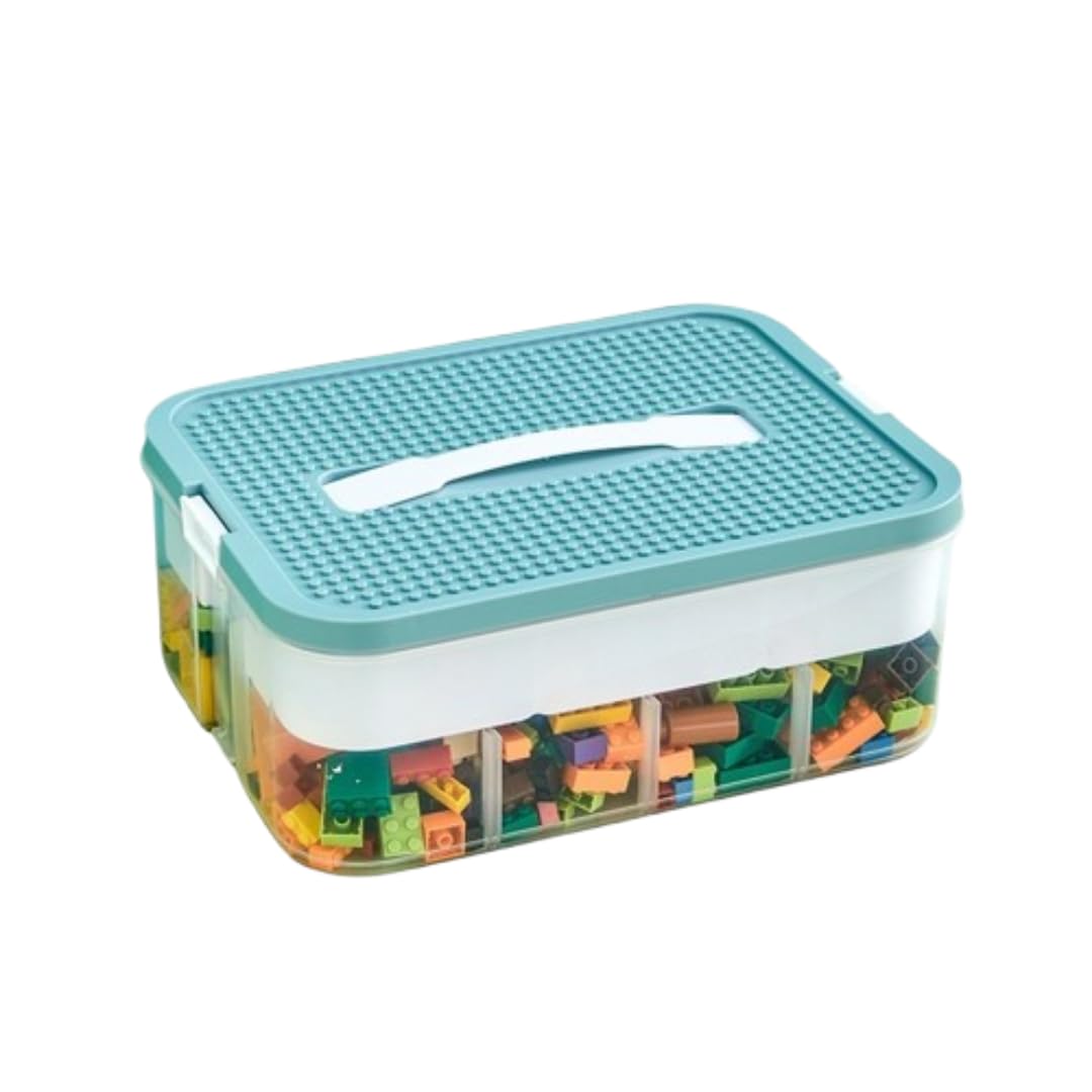 B2R Kids Toy Storage Box - 1 Tier Stackable for Lego - Plastic Organizer with Lid and Handle - Ideal for Toys, Small Rooms - Bedroom, School, Travel