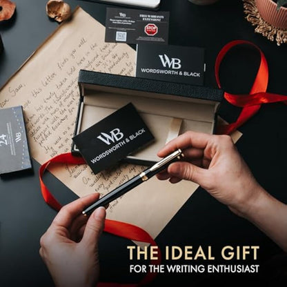Wordsworth & Black Fountain Pen Set, Extra Fine Nib, Includes 24 Ink Cartridges and Ink Refill Converter Gift Box, Journaling,[Black Gold ]