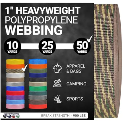 Strapworks Heavyweight Polypropylene Webbing - Heavy Duty Poly Strapping for Outdoor DIY Gear Repair