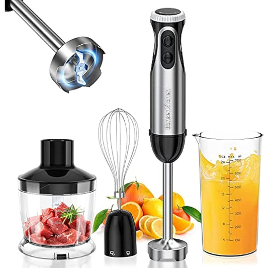 Bonsenkitchen Stainless Steel Hand Blender, 4-in-1 Stick Blender 1000W, 20 Speed Adjustable, with Whisk, 500ml Chopper and 700ml Measuring Cup, Food Processor (HB3203)