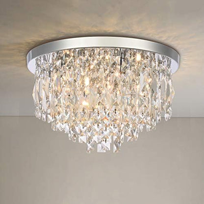 A1A9 Modern Crystal Chandeliers Ceiling Lights, Clear K9 Crystal Chrome Flush Mount Lights, Elegant Round LED Pendant Lamp for Living Room, Dining Room, Bedroom, Lounge Diameter 40cm