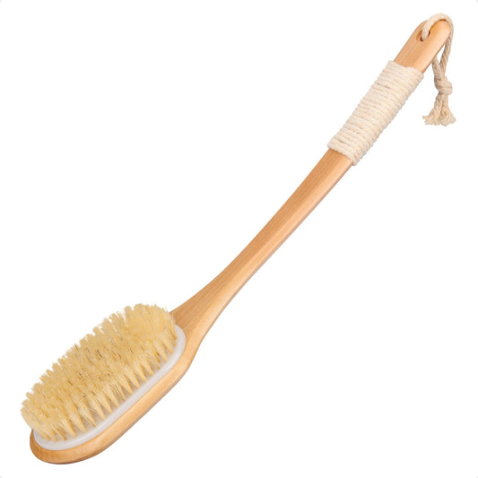 SAUNNIHEN Wooden Dry Brushing Body Brush, 44.5CM Shower Brush Long Handle, Natural Bristles Back Scrubber for Lymphatic Drainage Exfoliating Cellulite