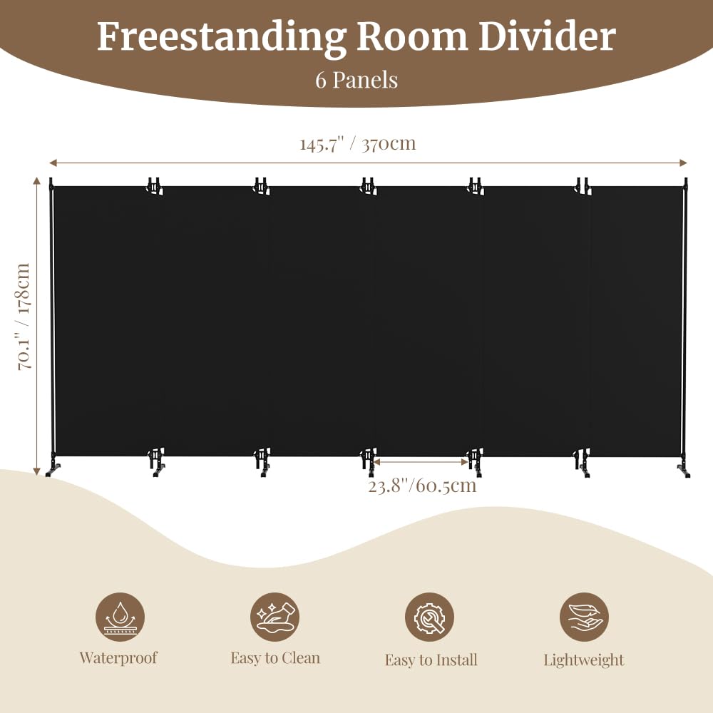 Kokorona Folding Room Divider 6 Panel, Portable Privacy Screen for Home Office, Partiton Wall Room Divider for Room Separation, Easy Installation