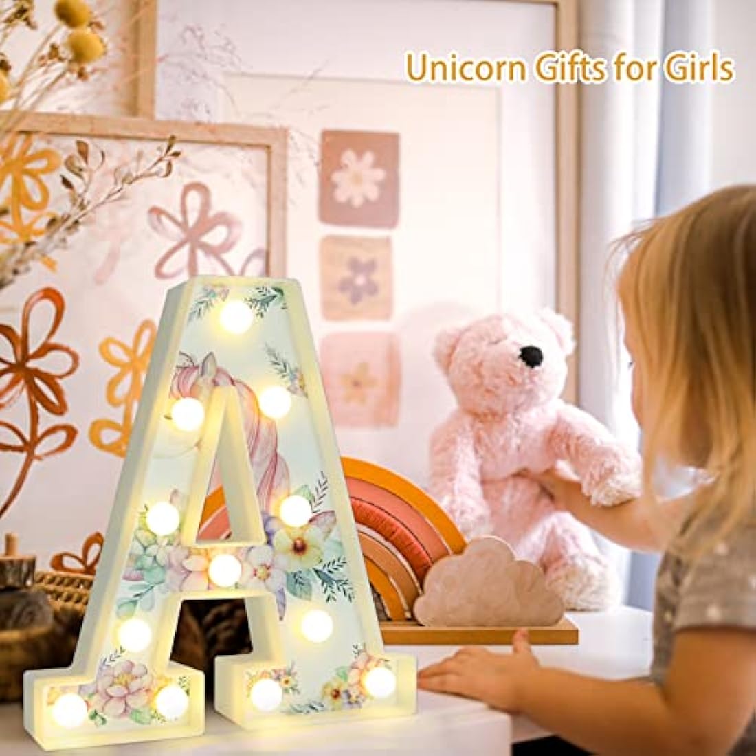 Vimlits Unicorn Light Up Letters, LED Letter Lights Warm White Alphabet Sign Unicorn Gifts for Girls Birthday Unicorn Party Decorations Bedroom Night Light Christmas Valentine Wall Table Decor - K