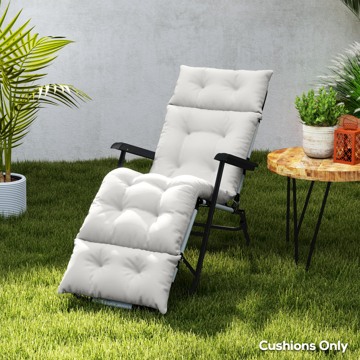 Outsunny Sun Lounger Cushions Only, 190 x 56 x 10 cm Garden Lounge Chair Cushions, UPF20+ 220gsm Fabric, Thick Sunbed Replacement Pads with 6 Ties, Light Grey