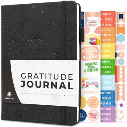 Clever Fox Gratitude Journal – Happiness, Positivity & Affirmation Daily Journal – Inspirational Daily Notebook – 3 Months, A5 (Black)