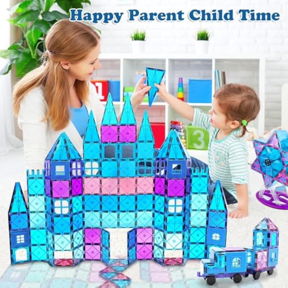 Magnetic Building Blocks Magnetic Tiles 102PCS Princess Castle STEM Toys With Ferris Wheel/2 Cars Educational Construction Magnets Toys Gift for Kids Boy Girls Age 3+ 4 5 6 7 8 Year Christmas Birthday