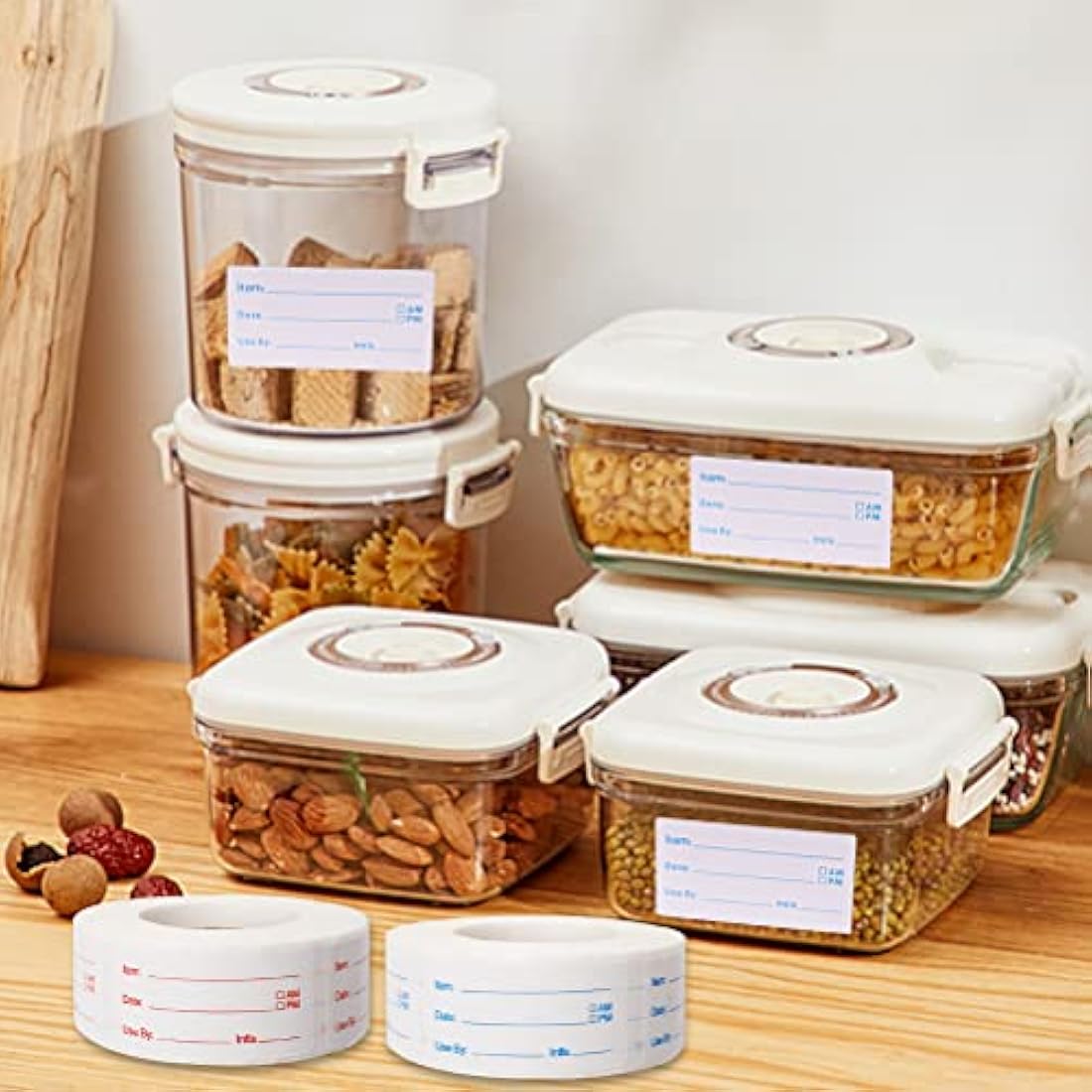 2 Rolls 1000 Pieces Removable Food Stickers, 1 x 2 Inch Food Freezer Lables Reminder Food Storage Labels Prep Canning Labels for Jars, Pantry and Meal Containers (Red, Blue)