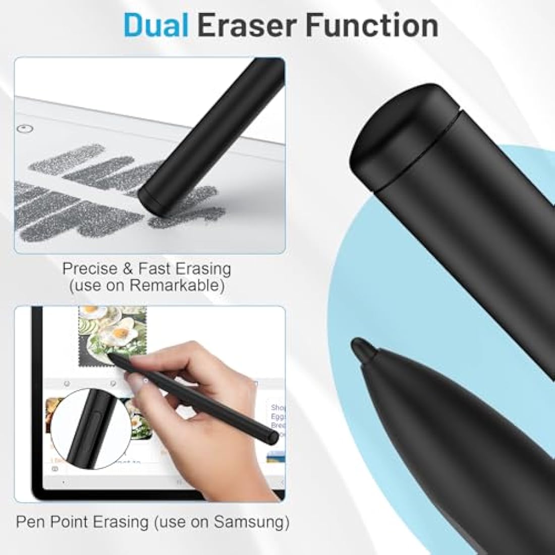 TiMOVO Magnetic EMR Stylus Compatible with Remarkable 2 with Eraser, Digital Pen for Remarkable with 4096 Pressure Sensitivity, Palm Rejection, Tilt for Remarkable Marker Plus/Kindle Scribe, Black