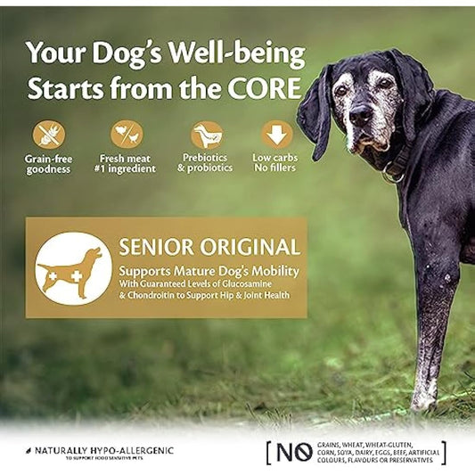 Wellness CORE Senior Original, 10kg, Turkey & Chicken, Dry Dog Food for All Breeds, +7 Years Old, Grain-Free, High Meat Content, Protein-Rich, Supports Ageing Dogs' Needs