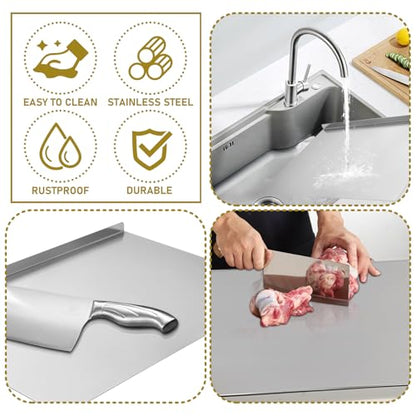 Sibosen Cutting Boards,Polished Stainless Steel Cutting Chopping Board Heavy Duty for Meat Cheese Vegetable Fruit Baking Pastry Extra Large,60cm x 40