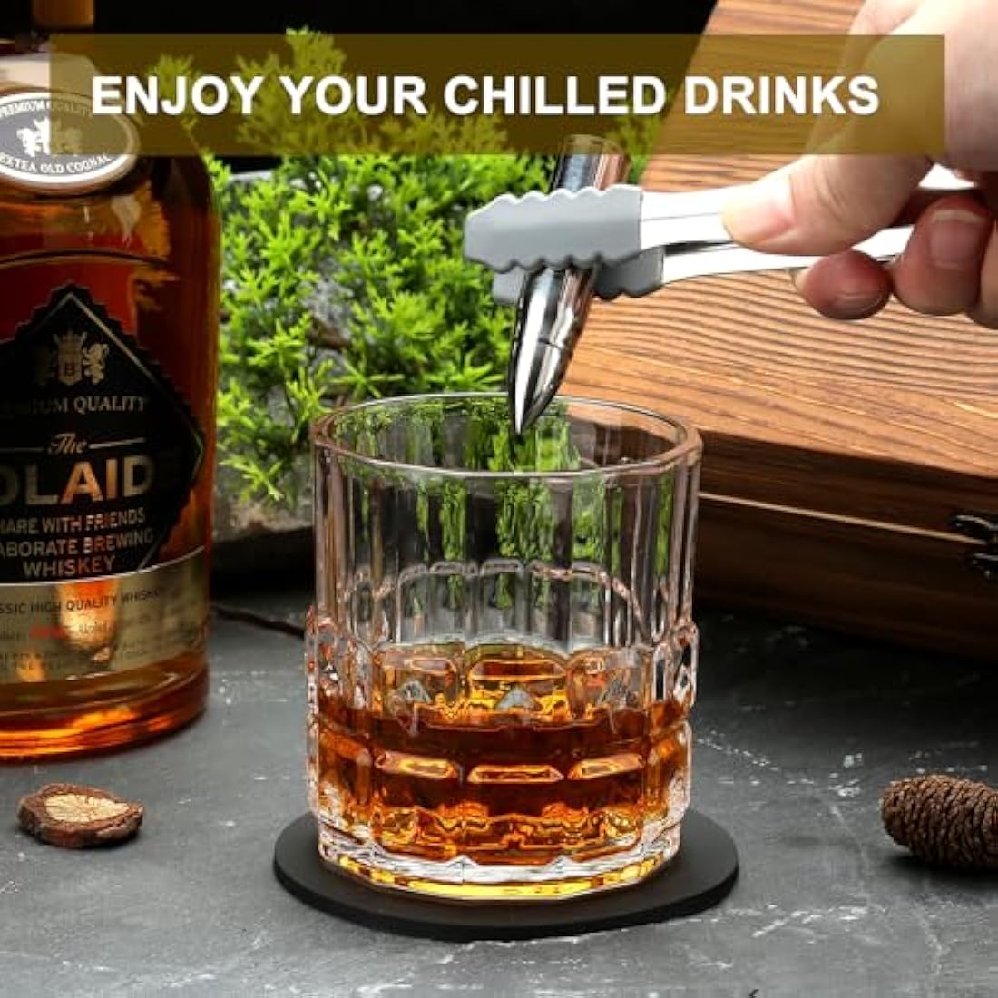 Sovyime Whisky Gift Set - Whiskey Glasses Set of 2, Whisky Glass & 6 Stainless Steel Whiskey Stones&Wooden Box, Whiskey Gift Sets for Men, Birthday Gifts for Men Dad Father Husband Brother Groomsmen