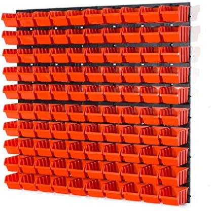 Set of 100 XS size IN-Box storage bins and wall mounted louvre