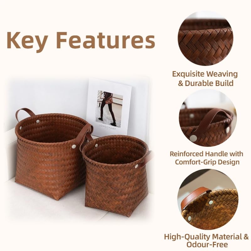 Lightweight and durable artificial rattan storage basket, toy box, laundry room, blanket, modern home decoration, woven basket with handle