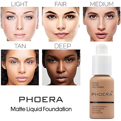 ABRUS® - Phoera Foundation Makeup, Full Coverage, Soft Matte Oil Control Concealer, Liquid Foundation, Long Lasting 24HR Waterproof and Blendable 30ml (103 Warm Peach)