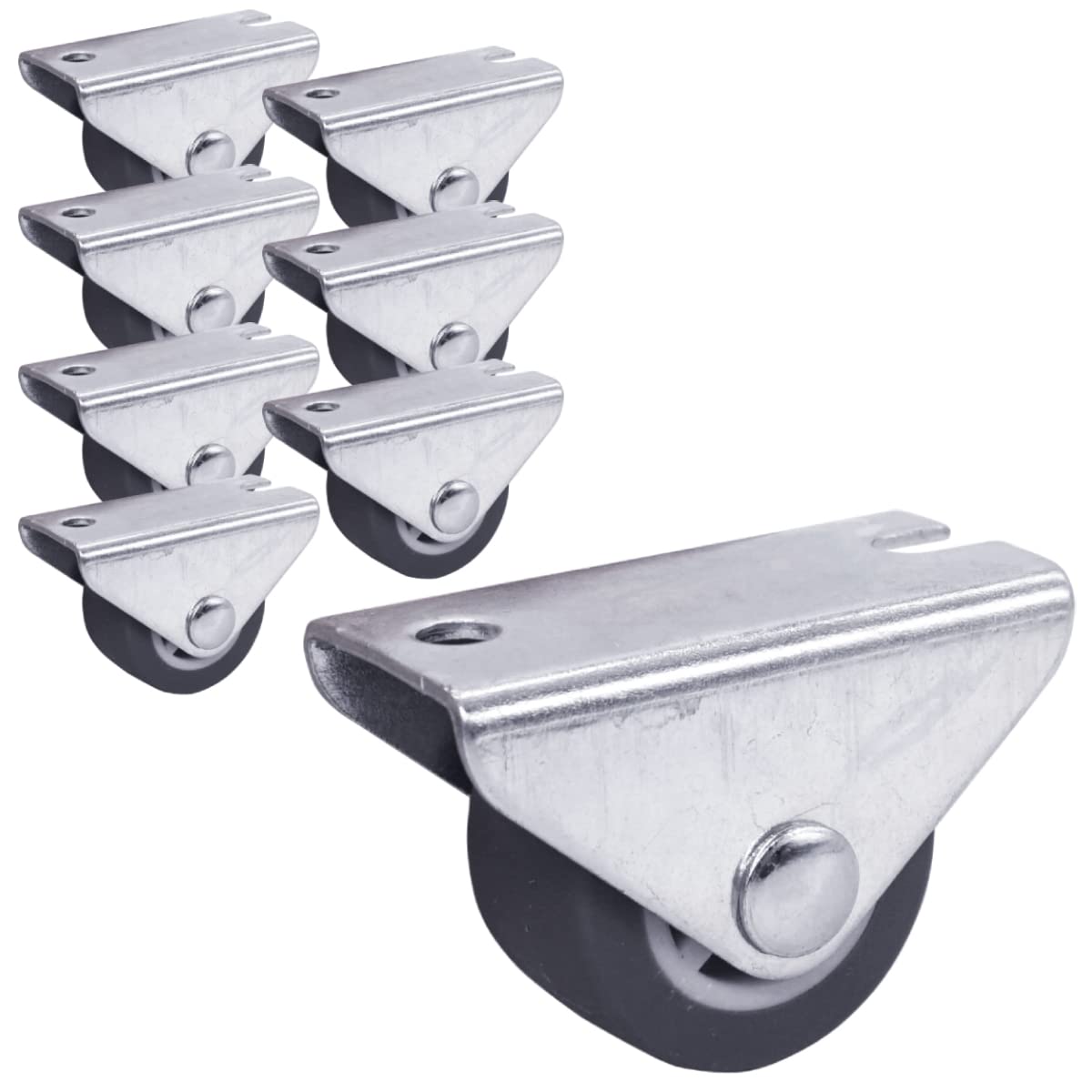 SKIR'CO (8 pcs) Small 25 mm Rubber Wheels, Furniture Castors, Fixed Casters, One-Way Direction, Non-Swivel