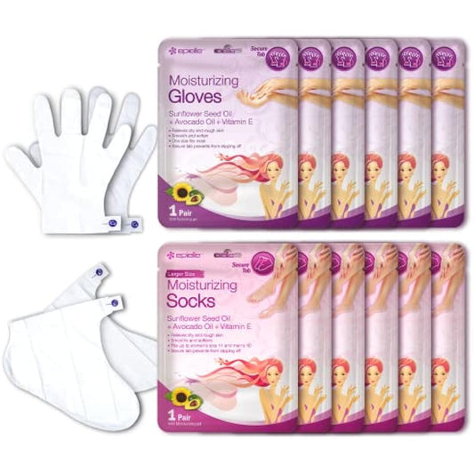 Epielle Moisturizing Hand & Foot Masks 12 Pairs, Soften Dry Hands & Cracked Heels with Sunflower Seed Oil & Avocado Oil, Korean Skin Care, Spa Self Care Gifts for Women, 6 Gloves & 6 Socks