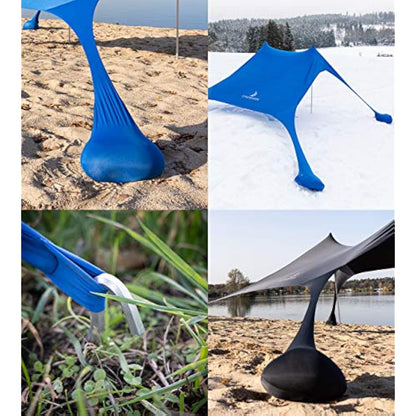 Premium Lycra Beach Tent - Beach Shelter Pop Up Sun Shade "Ole" with Aluminium Poles and Fillable Sand Anchor Blue (210 x 210 cm)