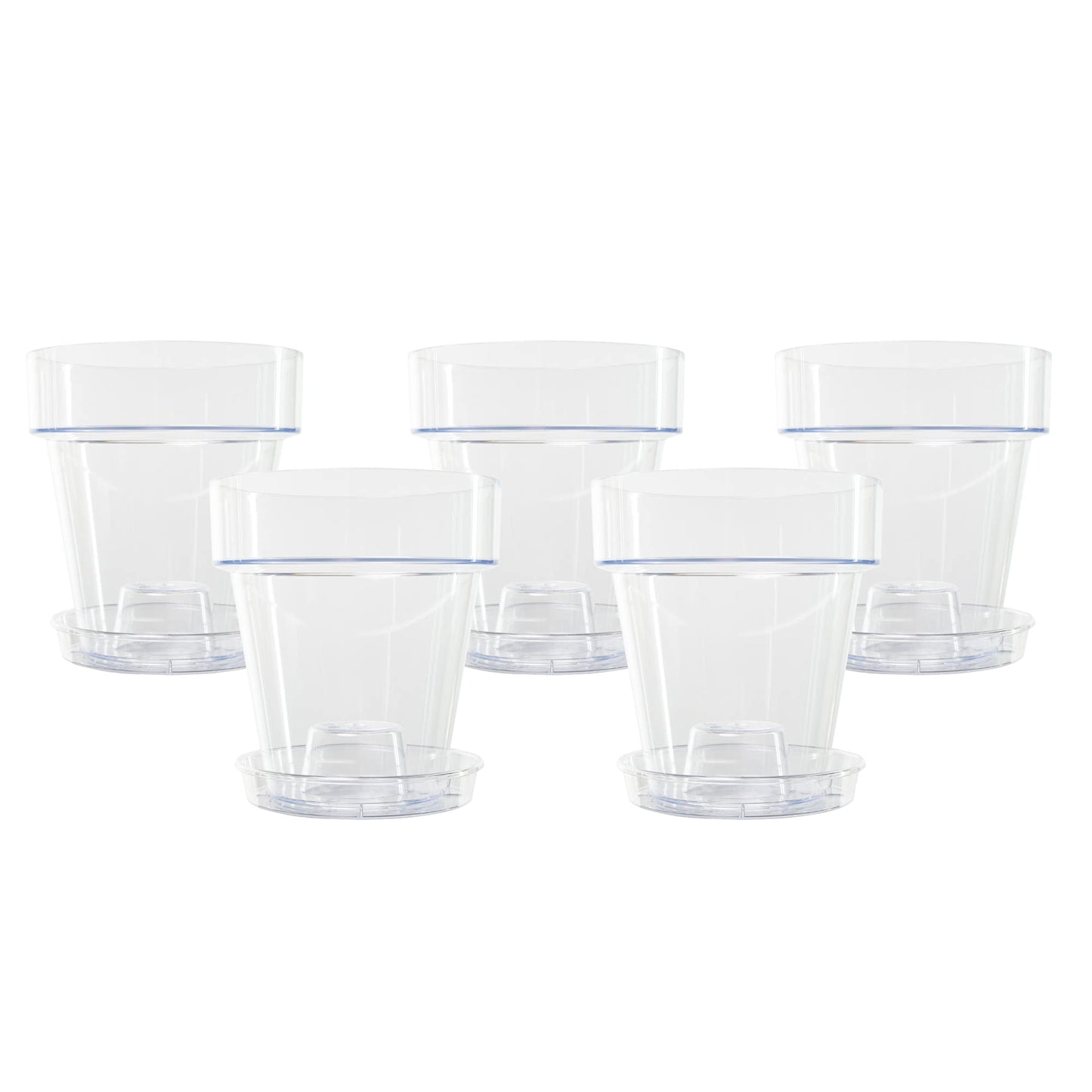 Kalapanta Clear Plastic Orchid Pot with Drainage Holes and Saucer (5, 16 cm Diameter)