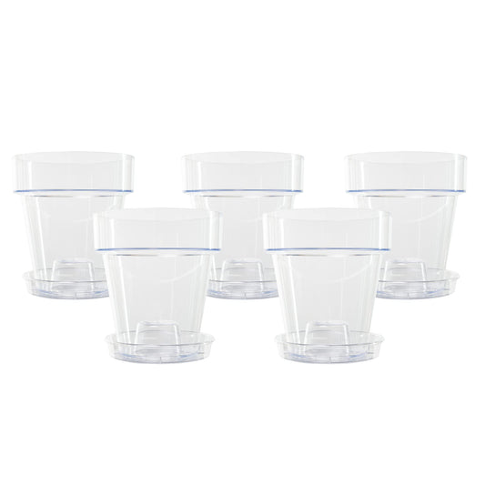 Kalapanta Clear Plastic Orchid Pot with Drainage Holes and Saucer (5, 16 cm Diameter)