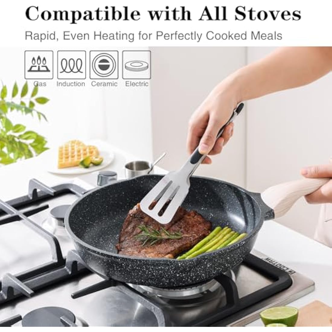 Kordisen Non Stick Frying Pans Skillet, 32 cm Granite Large Frying Pans Nonstick for Cooking, Healthy Induction Cookware, Heat Resistant Handle, PFOA Free