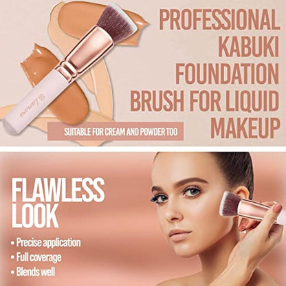 Make Up Brush Foundation Kabuki Flat Top - Perfect For Blending Liquid, Cream or Flawless Powder Cosmetics - Buffing, Stippling, Concealer - Premium Quality Synthetic Dense Bristles!