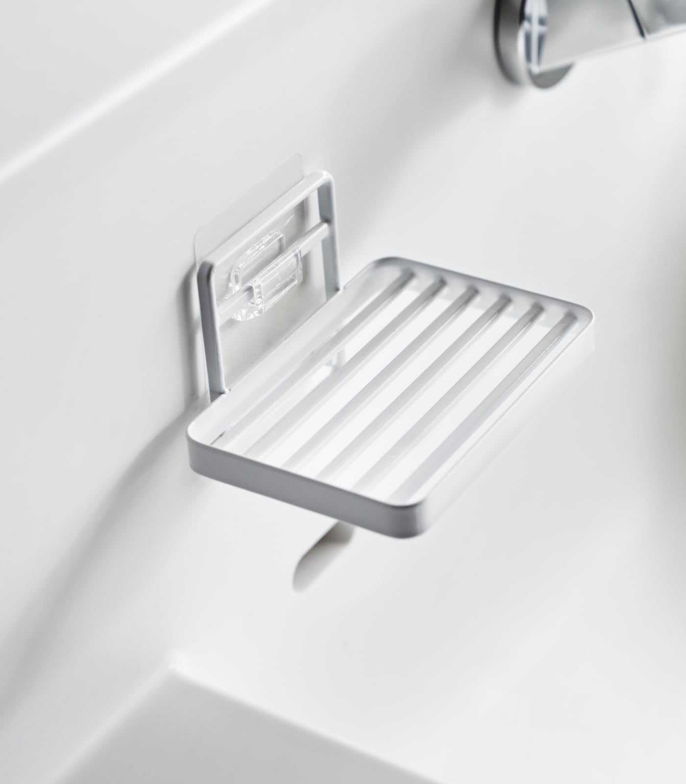 Yamazaki 4540 TOWER Film Hook Soap Tray, white, Polycarbonate/PET/Polyurethane, Minimalist, 12 x 8.5 x 7.8 cm