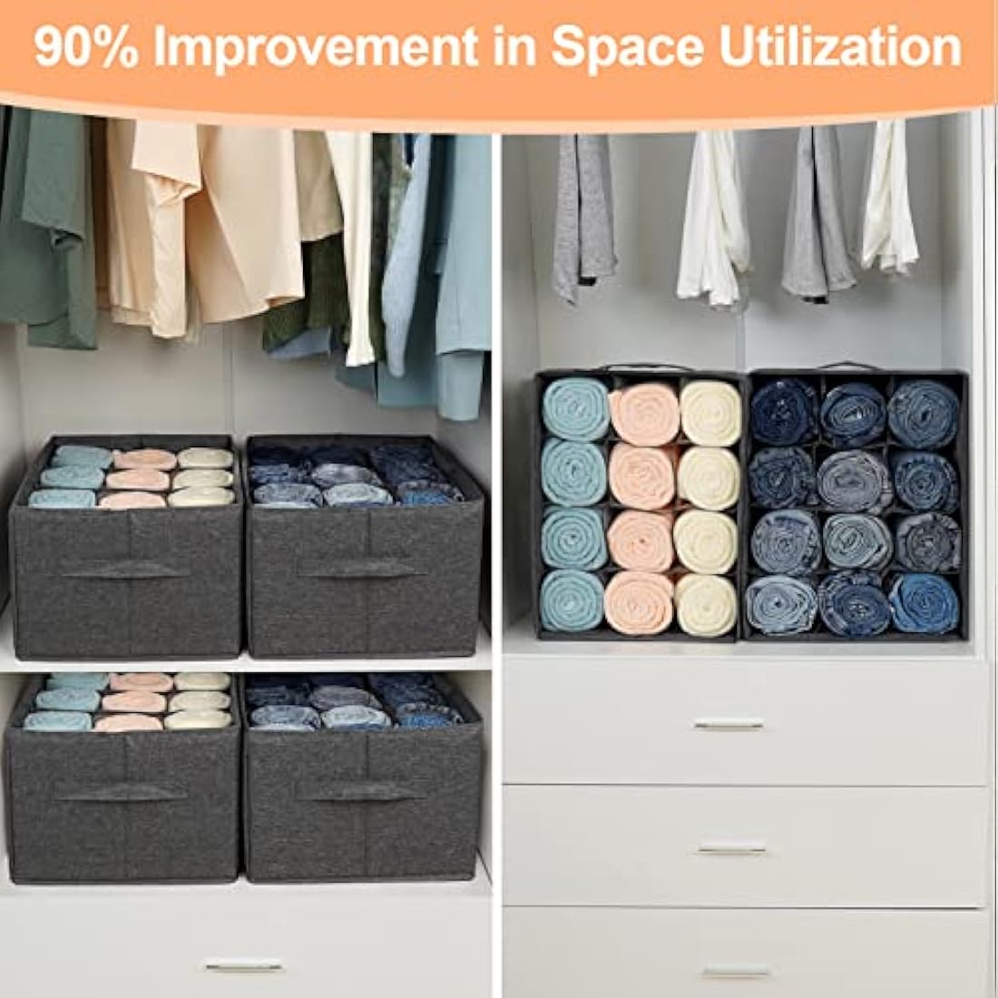 EASEVE Wardrobe Organiser Clothes Storage Boxes - 12 Cell Foldable Closet Shelf Drawer Dividers for Cupboard Organizer, Stackable Clothing Box for Jeans, Trouser, Pants, T-shirt, Sweater (1 Pack)